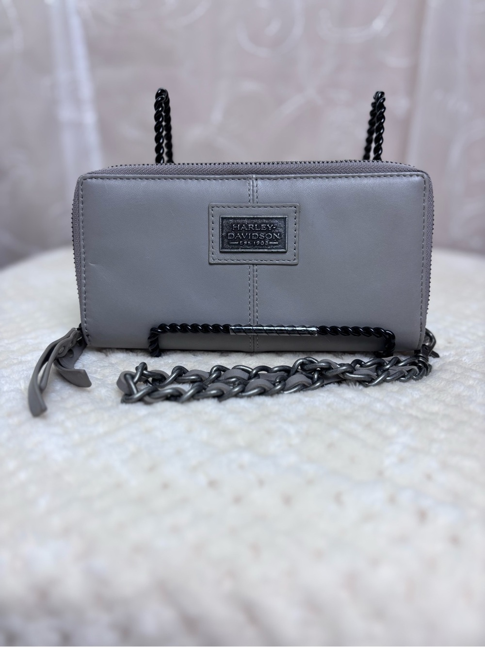 Harley Davidson Legend Collection Grey Faux Leather Zip Around Wallet